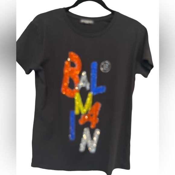 Black T shirt with colorful beads - Picture 1 of 5